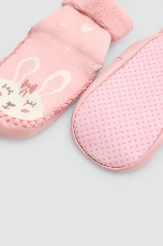 Calzino termico per neonati con suola antiscivolo rosa
