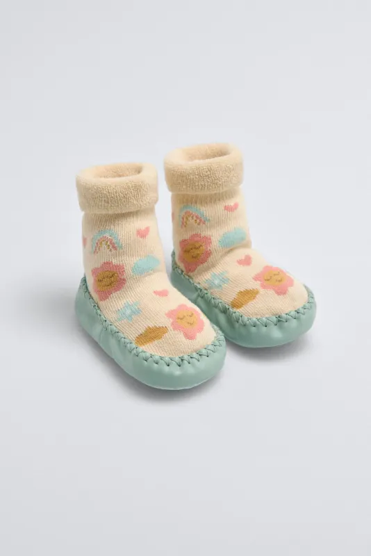 Calzino termico per neonati Sweet Flowers con suola antiscivolo