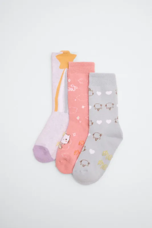 Confezione da 3 calzini termici antiscivolo per bambini Meow