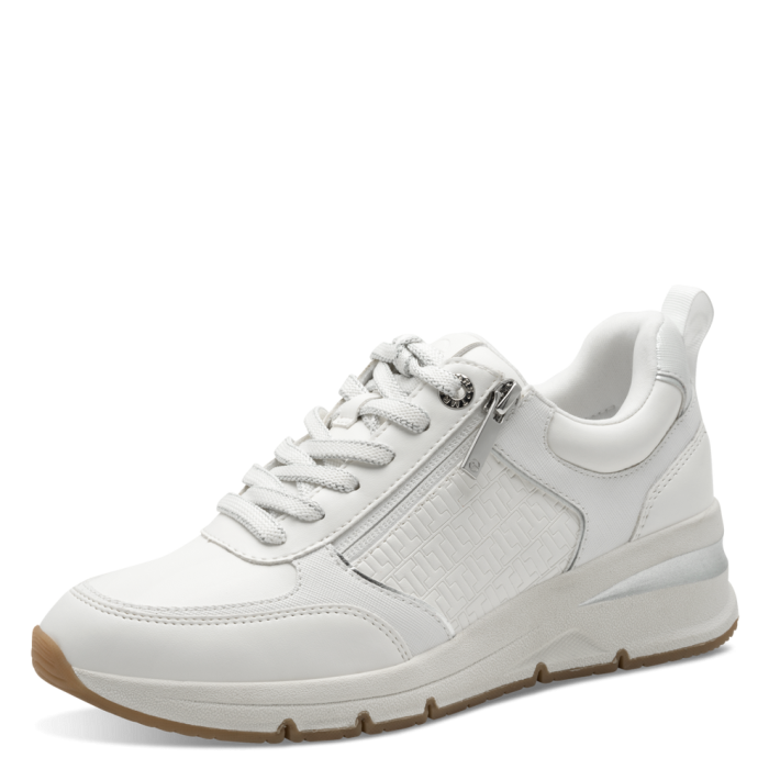 Sneakers bianche da Donna con tacco e zip