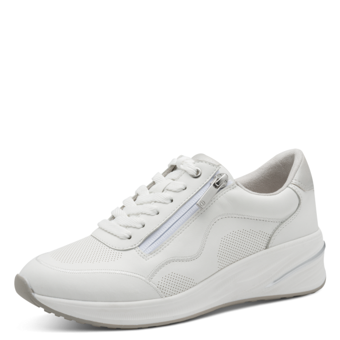 Sneakers bianche in vera pelle con zeppa