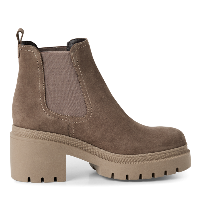 Stivaletti beige in pelle camoscio con tacco